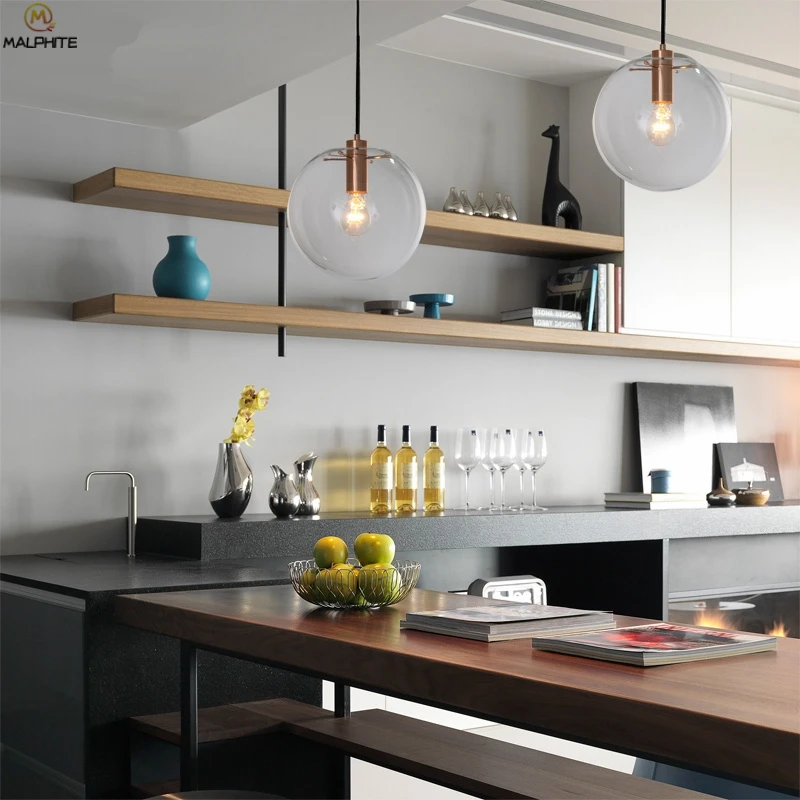 Modern led Suspension Luminaire Glass pendant lights lustre Globe Transparent Ball hanglamp Living Room deco lighting fixtures | Освещение