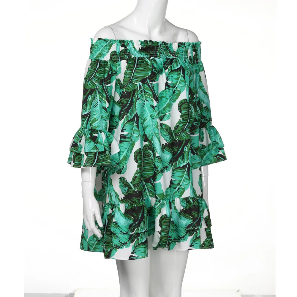 Бесплатная Страусиная Женская Сексуальная Печать листьев с открытыми плечами