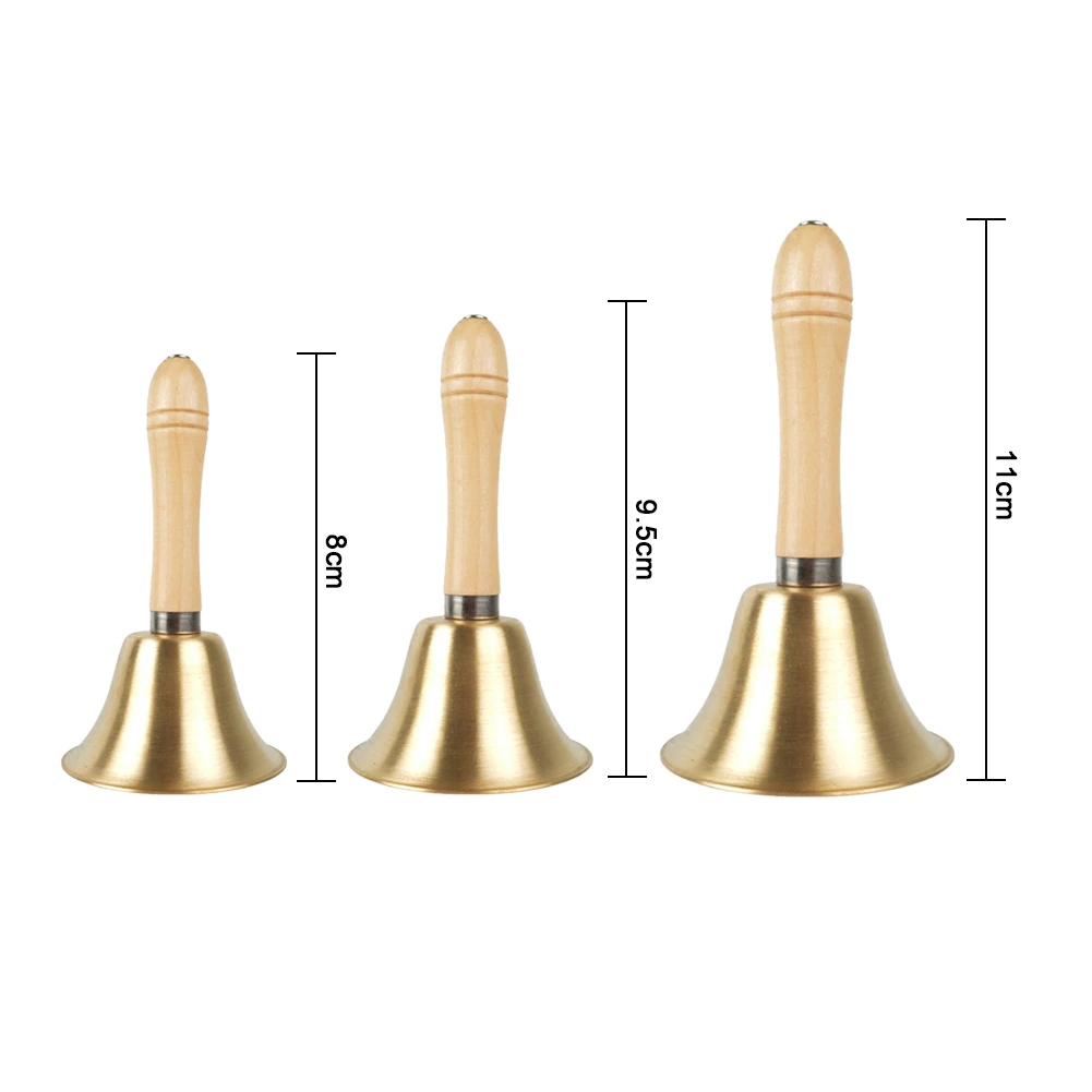 

8/9.5/11cm Creative Christmas Bells Wooden Handle Copper Bell for Dinner Shop Hotel Church Hand Rattle Christmas Decor Supplies