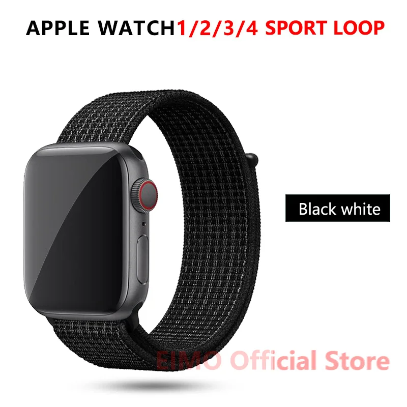 black white Ремешок для apple watch band 44 мм correa apple watch 5 4 band 3 2 iwatch band 42 мм 38 мм 40 мм спортивный нейлоновый браслет - Цвет ремешка: black white