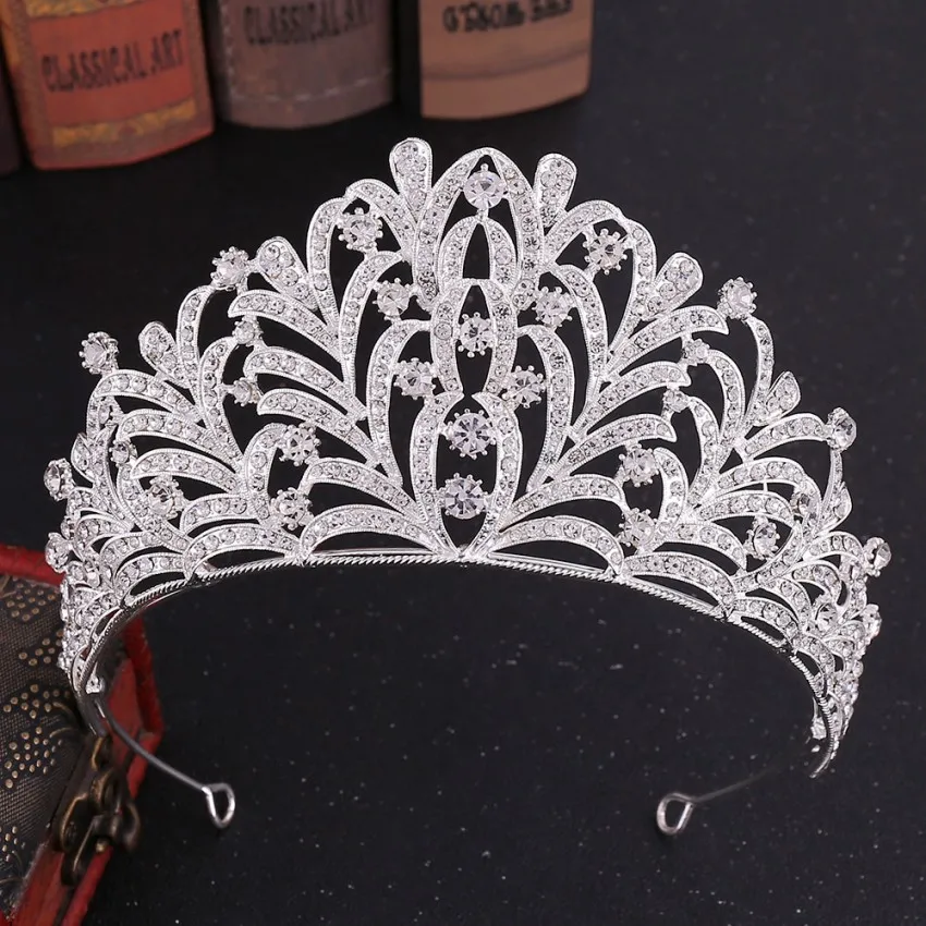 Silver White Барокко роскошные розовое золото, розовый брошь из белого золота свадебные диадемы Роскошный горный хрусталь диадема вуаль Тиара Свадебные аксессуары для волос - Окраска металла: Silver White