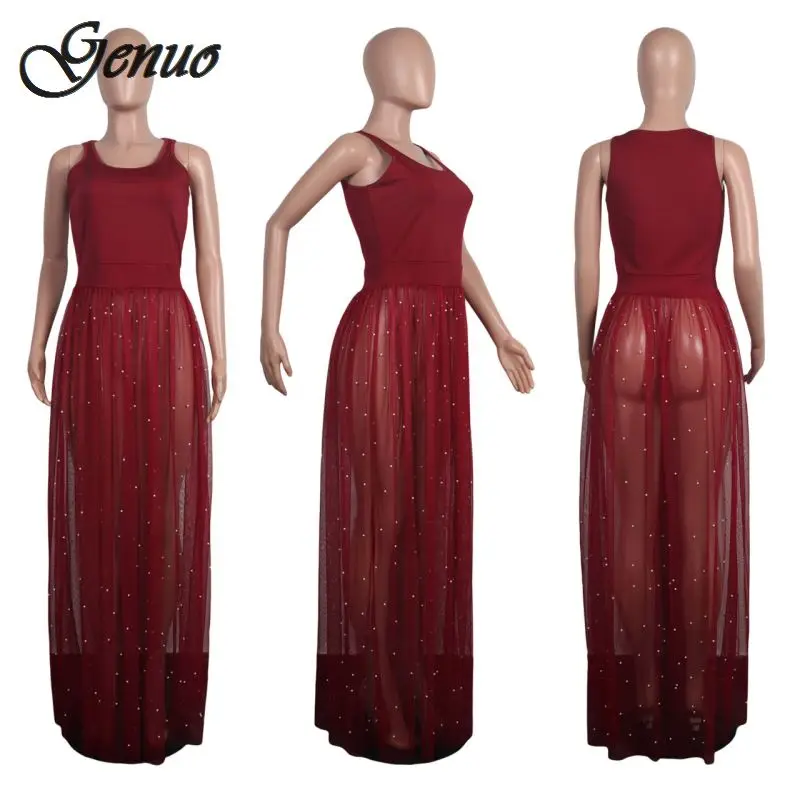 

Top Quality New Design 2019 Novelty Women Ball Gown Tank Maxi Dress Lace Beading Summer Sexy Princess dress Vestido
