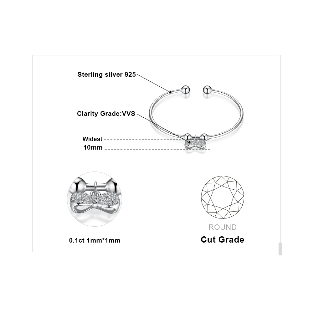 JewelryPalace мотаться Шарм бантом 0.3ct проложить кубического циркония Регулируемый
