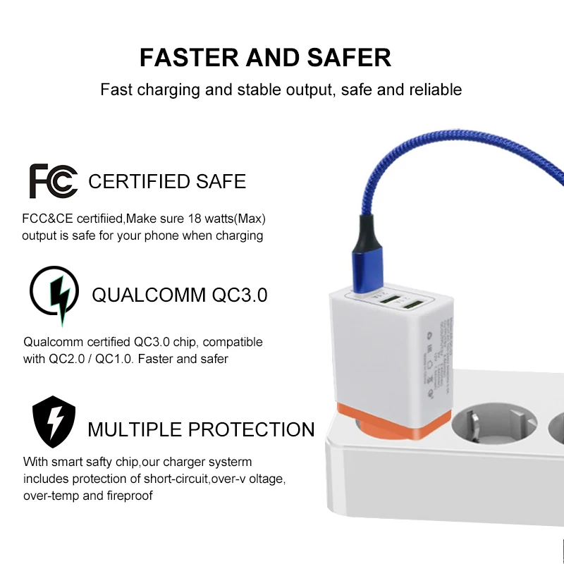 Зарядное устройство QC3.0USB быстрое зарядное устройство 3 USB быстрая зарядка 3,0 для samsung s10 iphone 7 8 x xr redmi note 8