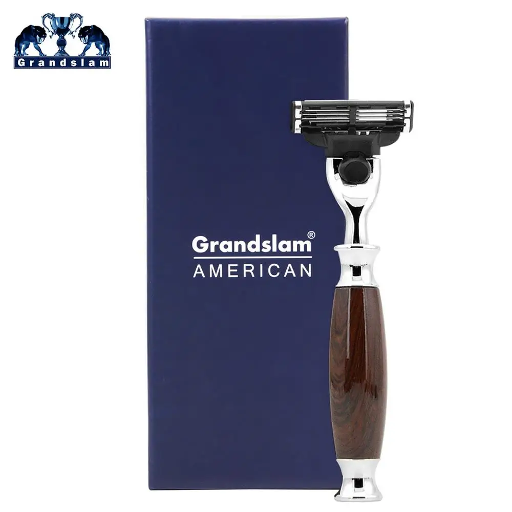 WoodColor Razor Gift Grandslam Мужская Безопасная бритва, бритва с ручным картриджем, бритва с защитным лезвием, 3 слоя лезвий, бритва с полимерной ручкой, лучший подарок для мужчин - Цвет: WoodColor Razor Gift