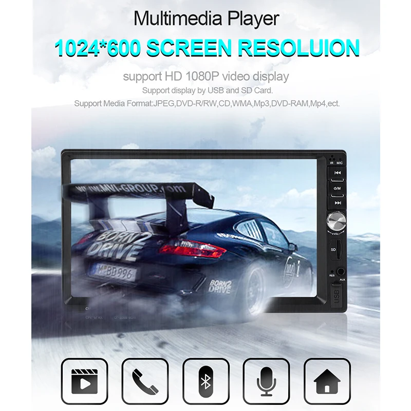 Автомагнитола 2 Din автомобильный стерео сабвуфер аудиоплеер Bluetooth FM SD AUX USB