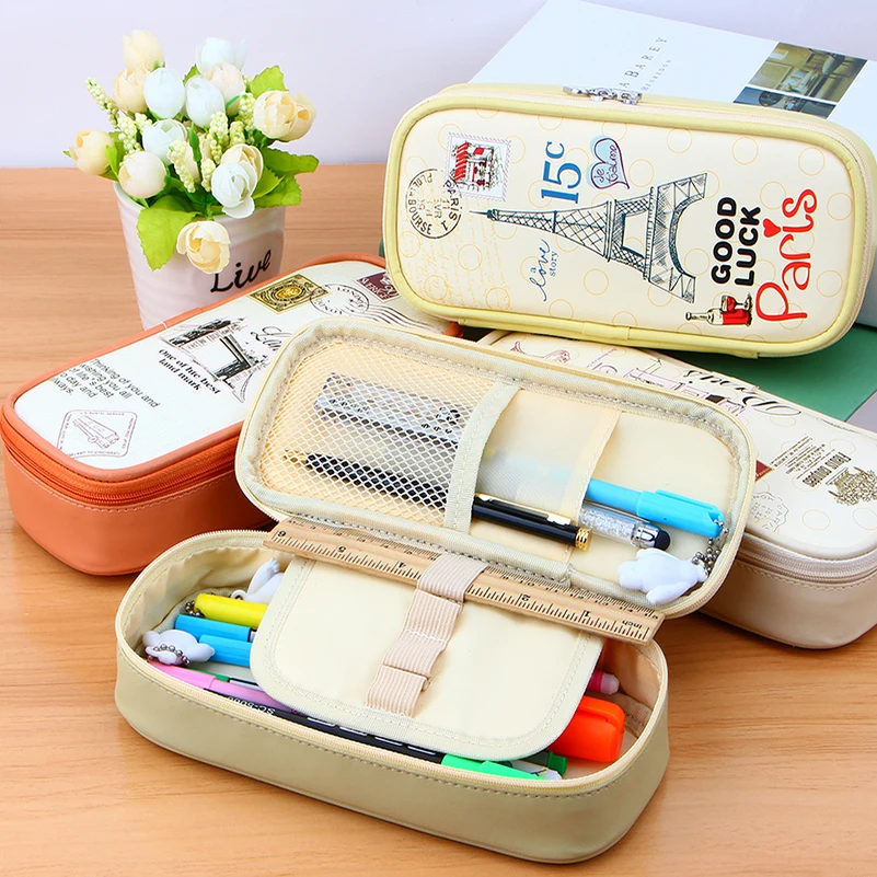 Корейский Творческий школьный Карандаш Чехол для девочек с пинтом Эйфелевой