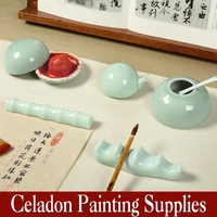 chinese celadon painting pen holder ceramic water ink plate inkpad plate for painting calligraphy art supplies set best gift