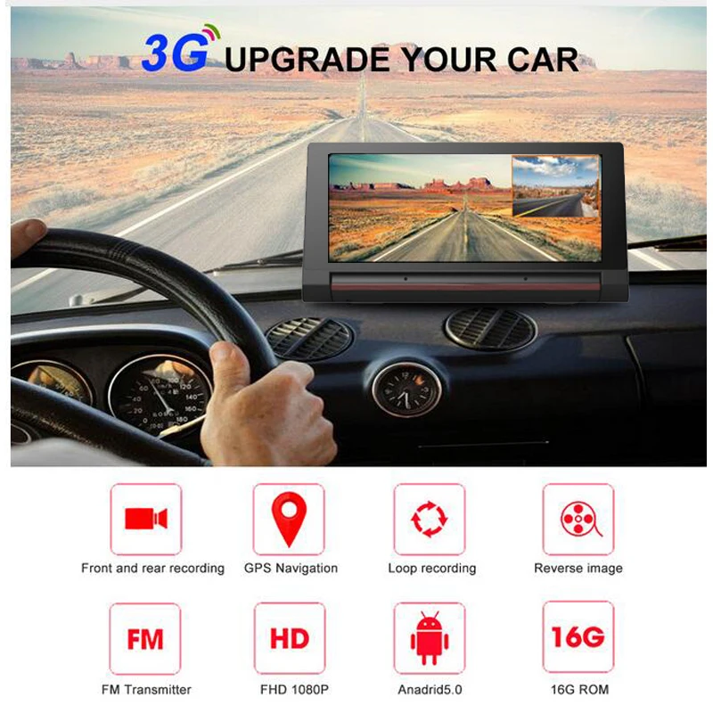 QUIDUX 3g Android 6 86 &quotips DVR FHD 1080P автомобильная видеокамера gps навигатор Двойная камера