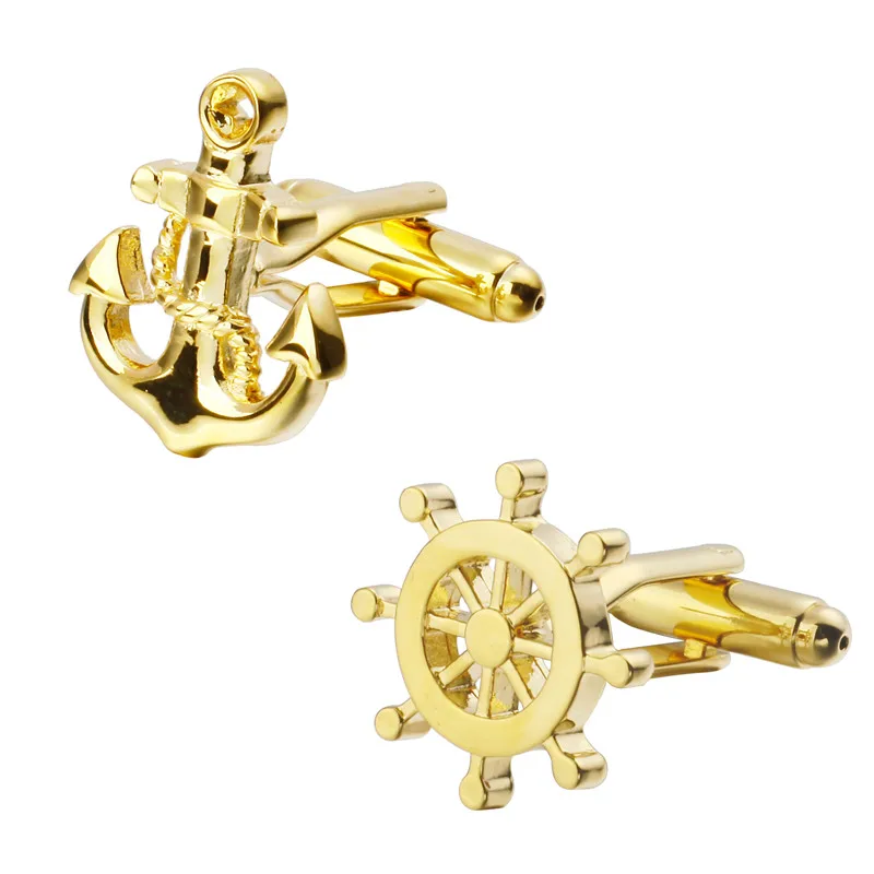 

Fashionable man jewelry French cuffs cufflinks golden anchor the rudder cufflinks