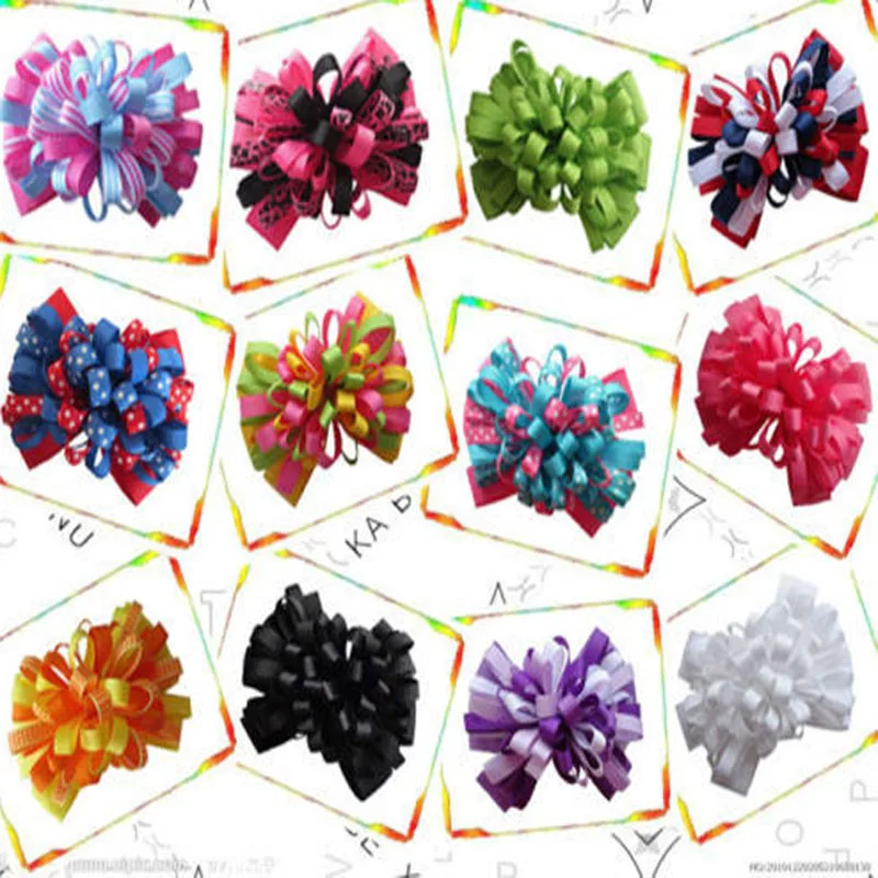 

Free Shipping 12pcs Grosgrain Ribbon 4"Fireworks With Clip Hair Accessories Retail Wholesale Fashion Boutique Hair Bow