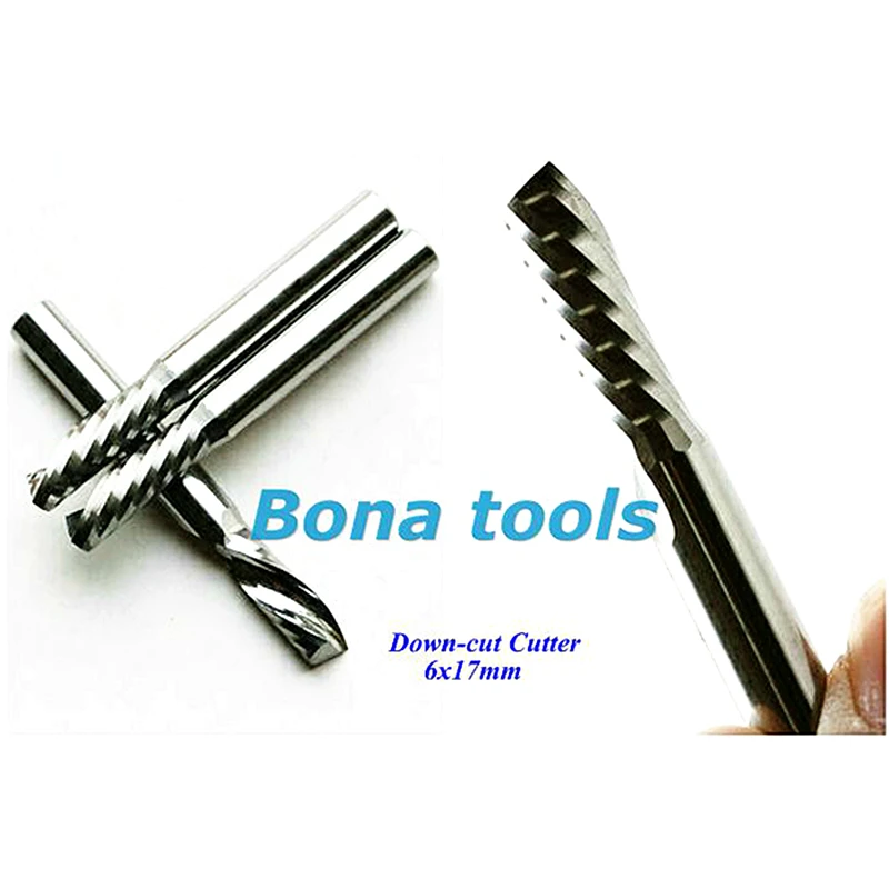 

Good DOWN CUTTING 6*17mm Single Flute Spiral Router Bit Solid Carbide End Mill Cutter, Woodworking Bits Milling Cutter for Wood