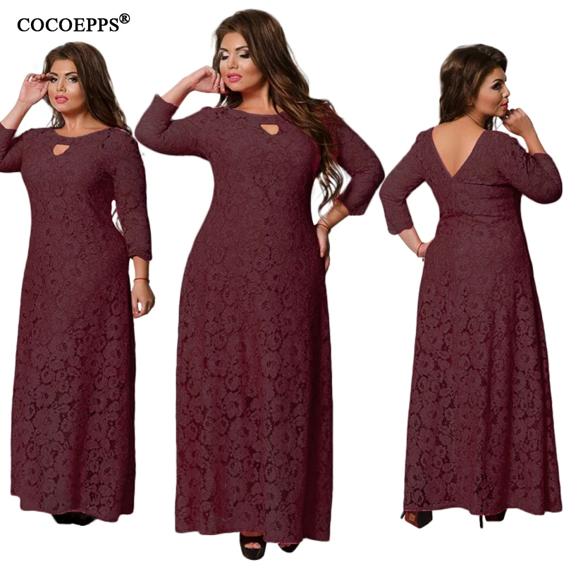 Модные платья размера плюс для женщин vestidos femininos 5XL 6XL женское платье осень зима теплое кружевное платье с круглым вырезом