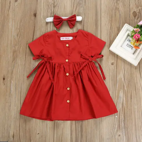 Toddler Baby Girl Red Button Princess Party Pageant Dress Outfit Sundress 1-6Y | Детская одежда и обувь