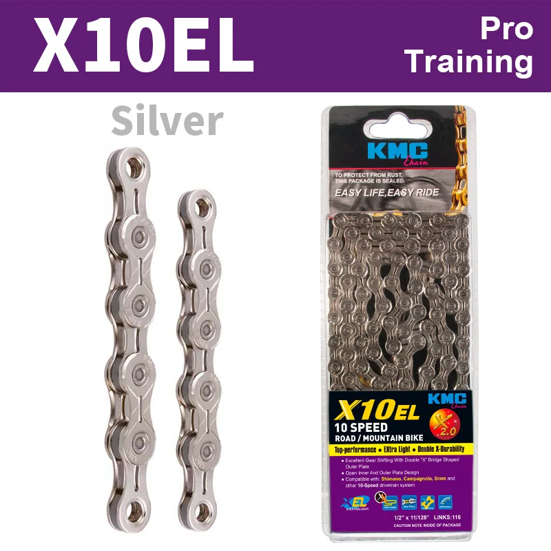 X10EL Silvery KMC цепи 116 ссылки 9/10/11 Скорость велосипедная цепь с недостающим ссылку серебрянная Золотая светильник MTB шоссейные велосипеды инструмент для демонтажа цепи велосипеда - Цвет: X10EL Silvery