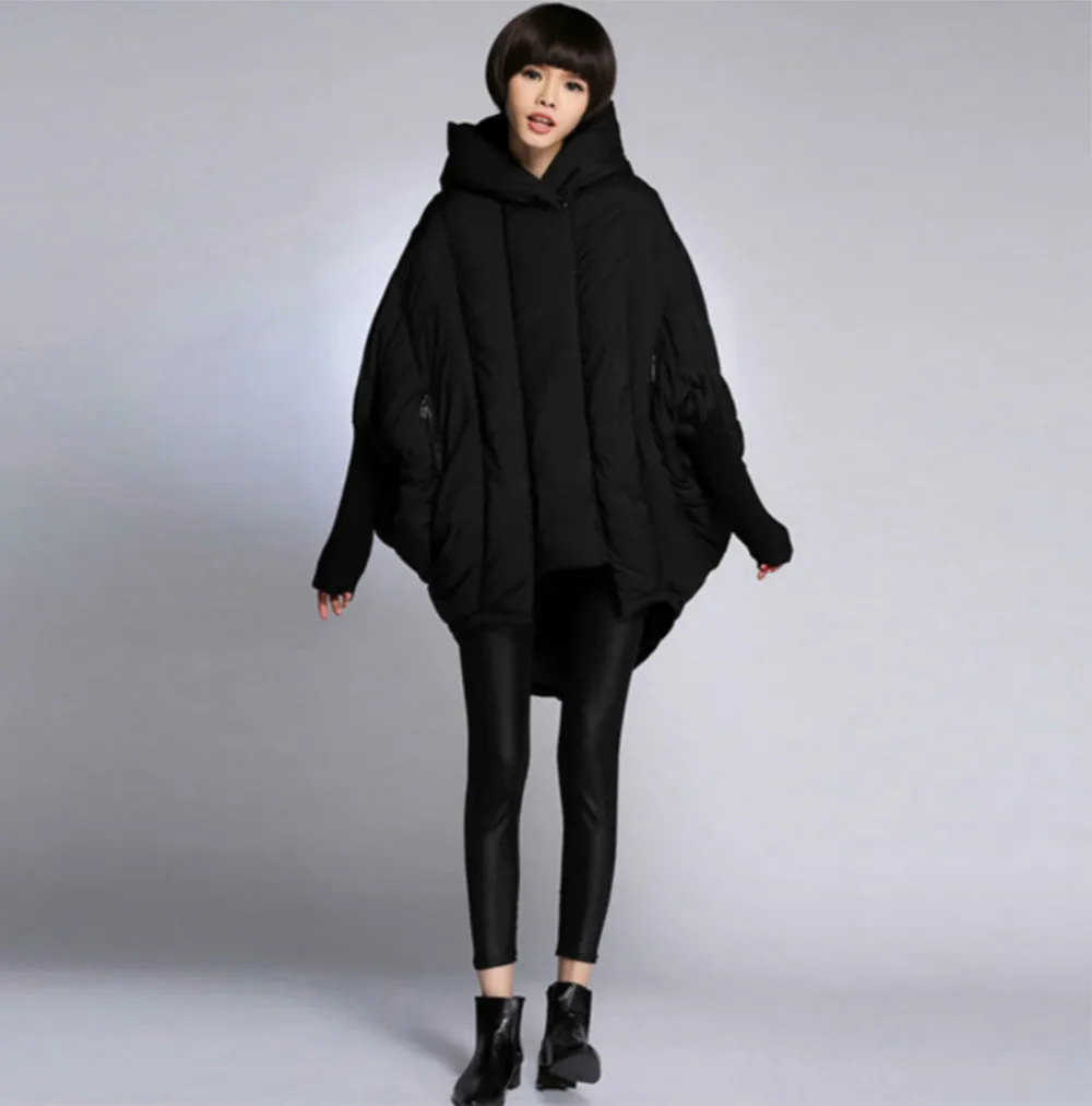 

New Women Parka Bat Sleeved 2017 Winter Medium Long Duck Down Loose Jacket Spliced Knitted Sleeve Female Loose Coat High Quality