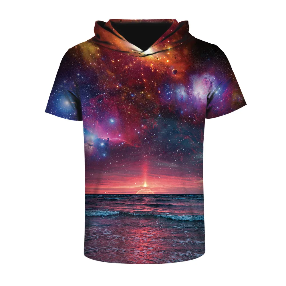 Новый летний Galaxy пространство печати с капюшоном футболка Для женщин мужчин