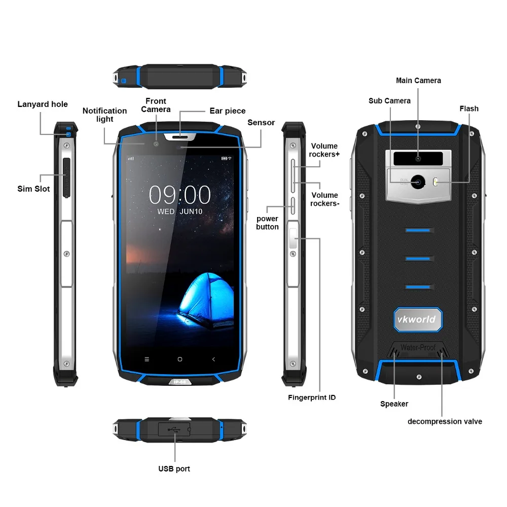 Vkworld VK7000 IP68 мобильный телефон 5600 мАч 5 2 "MTK6750T быстрый/Беспроводной заряжать Android