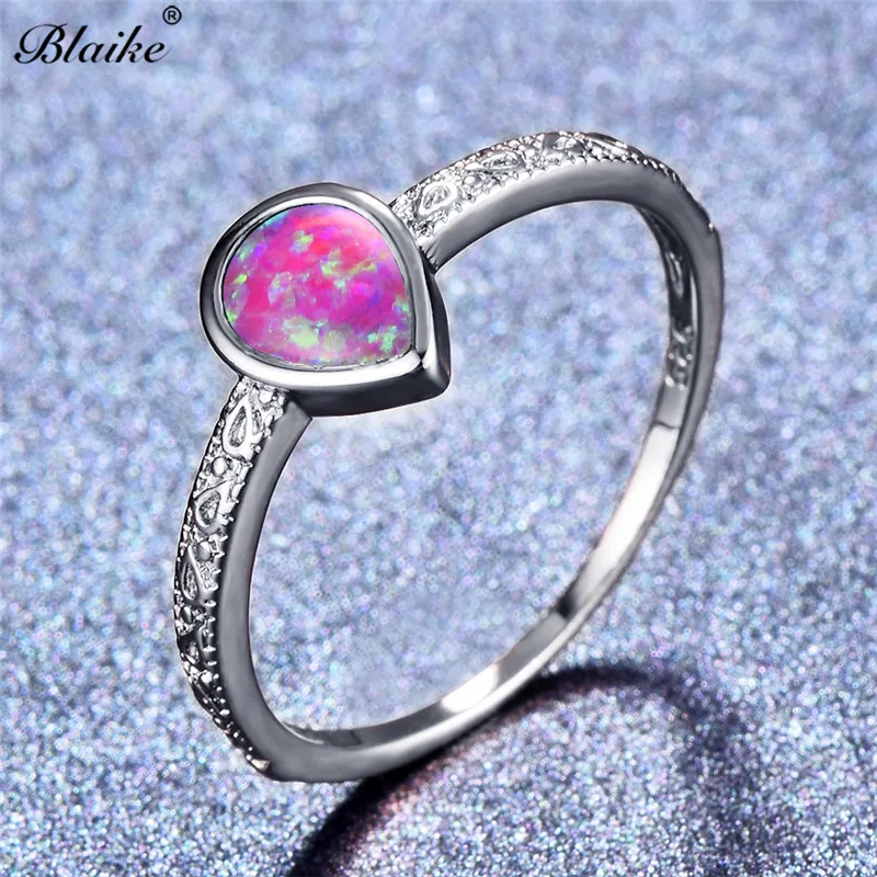 

Blaike 925 Silver Jewelry White/Blue/Purple Opal Rings For Women Fashion Water Drop Birthstone Ring Gifts Wedding Jewelry