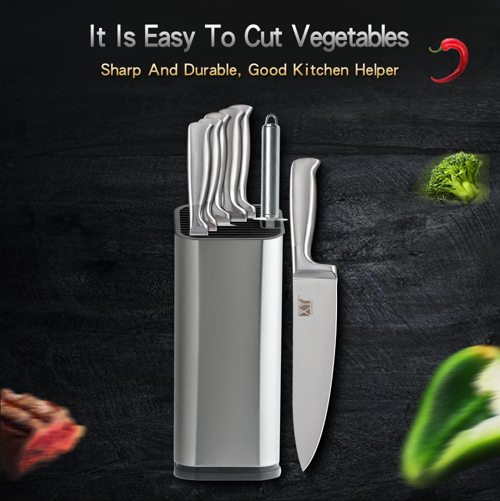 XYj 8pcs Stainless Steel Knife Set Comfortable Handle Sharp Blade Kitchen Chef Knife Sharpener Knife Holder Stand Cooking Tools