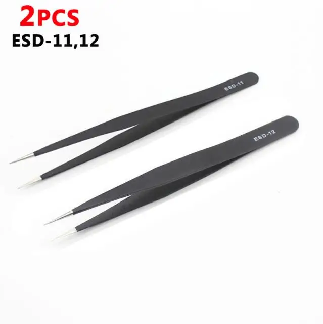 2 PCS 6 шт. антистатические ESD пинцеты из нержавеющей стали инструменты для технического обслуживания промышленные прецизионные изогнутые прямые пинцеты ремонтные инструменты - Тип головки пинцета: 2 PCS