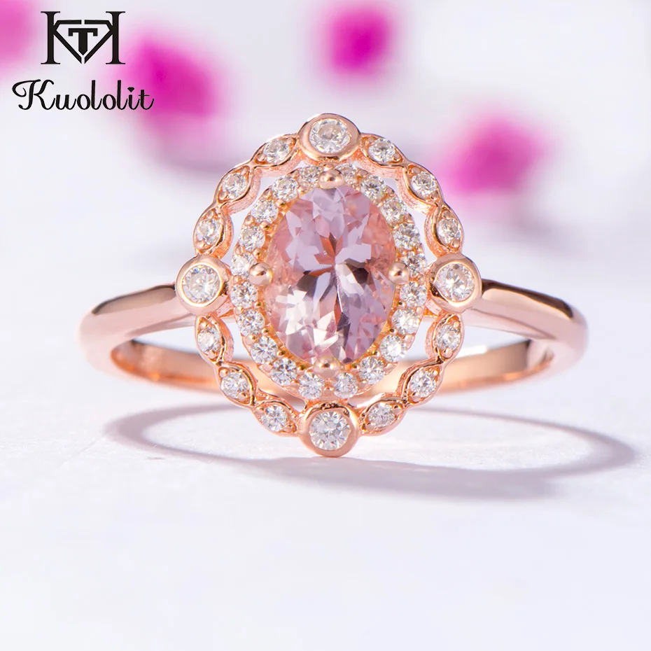 Natural Morganite Kuolit 0.7CT натуральный морганит драгоценный камень кольца для женщин 925 пробы серебро розовое золото кольцо Свадьба Помолвка хорошее ювелирное изделие - Цвет камня: Natural Morganite