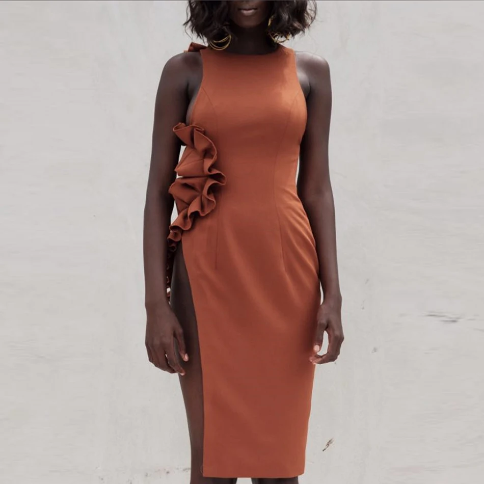 2019 летнее женское Бандажное платье Vestidos оранжевая Майка сексуальное без рукавов