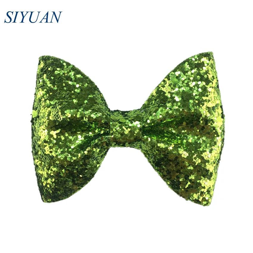 12-apple green 10 шт./лот 3,4*2,6 ''с блестками и бантом для девочек; блестящая кожа; Hairbow с зажим, аксессуар для волос для детей Подставки для фотографий HDJ148 - Цвет: 12-apple green