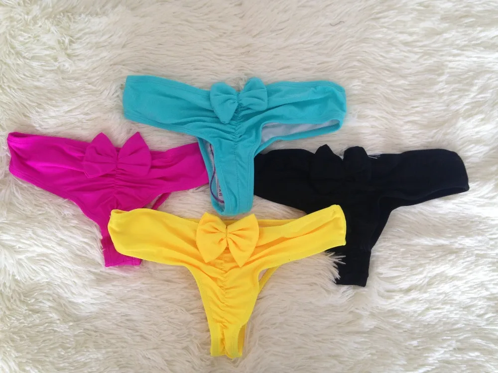 Женские Трусики бикини с рюшами однотонные бразильские трусики танга дерзким