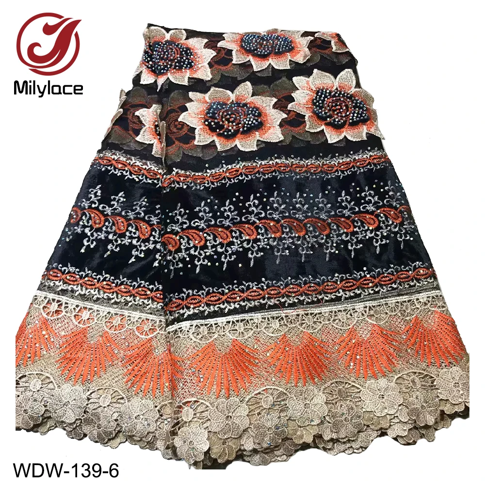 

Milylace 2019 new African lace fabric 5 yards Nigerian floral embroidery net lace fabric with stones for party dresses WDW-139