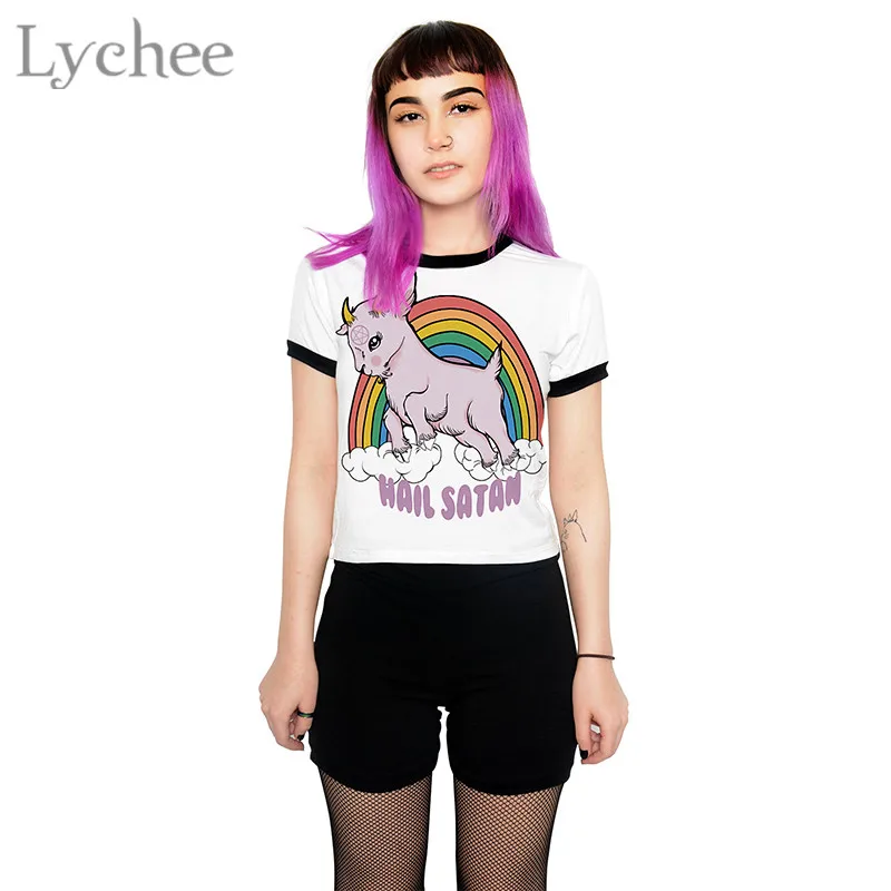 Женская футболка Lychee в стиле Харадзюку с принтом единорога медведя сердца радуга