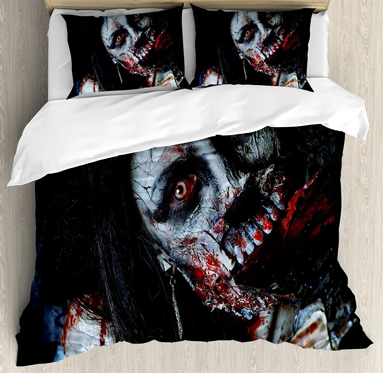 Zombie Decor Duvet Cover Set Scary Dead Woman with Bloody Axe Evil Fantasy Gothic Mystery Halloween Picture Bedding | Дом и сад