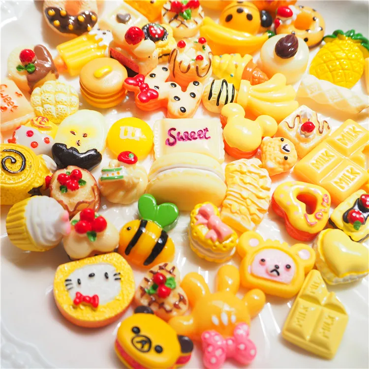 50PC/Set Yellow cream donut bread DIY Resin Crafts Accessories Children Hair Decoration Phone Case | Игрушки и хобби