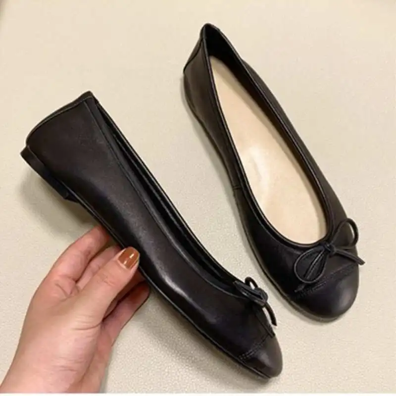 Black PENUTA/; женская повседневная обувь из овечьей кожи; балетки на плоской подошве; тонкие туфли; женские Кожаные Мокасины с бантом; PF925 - Цвет: Black