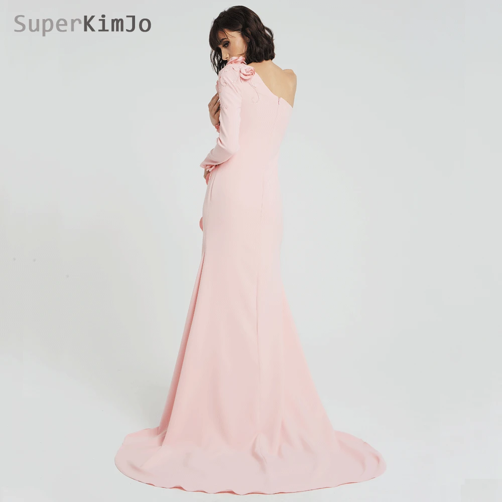 SuperKimJo 2019 Abendkleider розовые вечерние платья на одно плечо Длинные 3D цветы вышитые