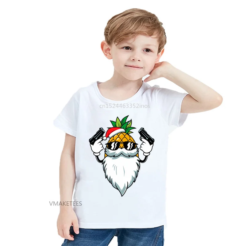

2018 Summer Girls & Boys T shirts Children Christmas Cool Santa Pineapple Print T-shirt Baby Kids Funny Cartoon Clothes,ooo5735