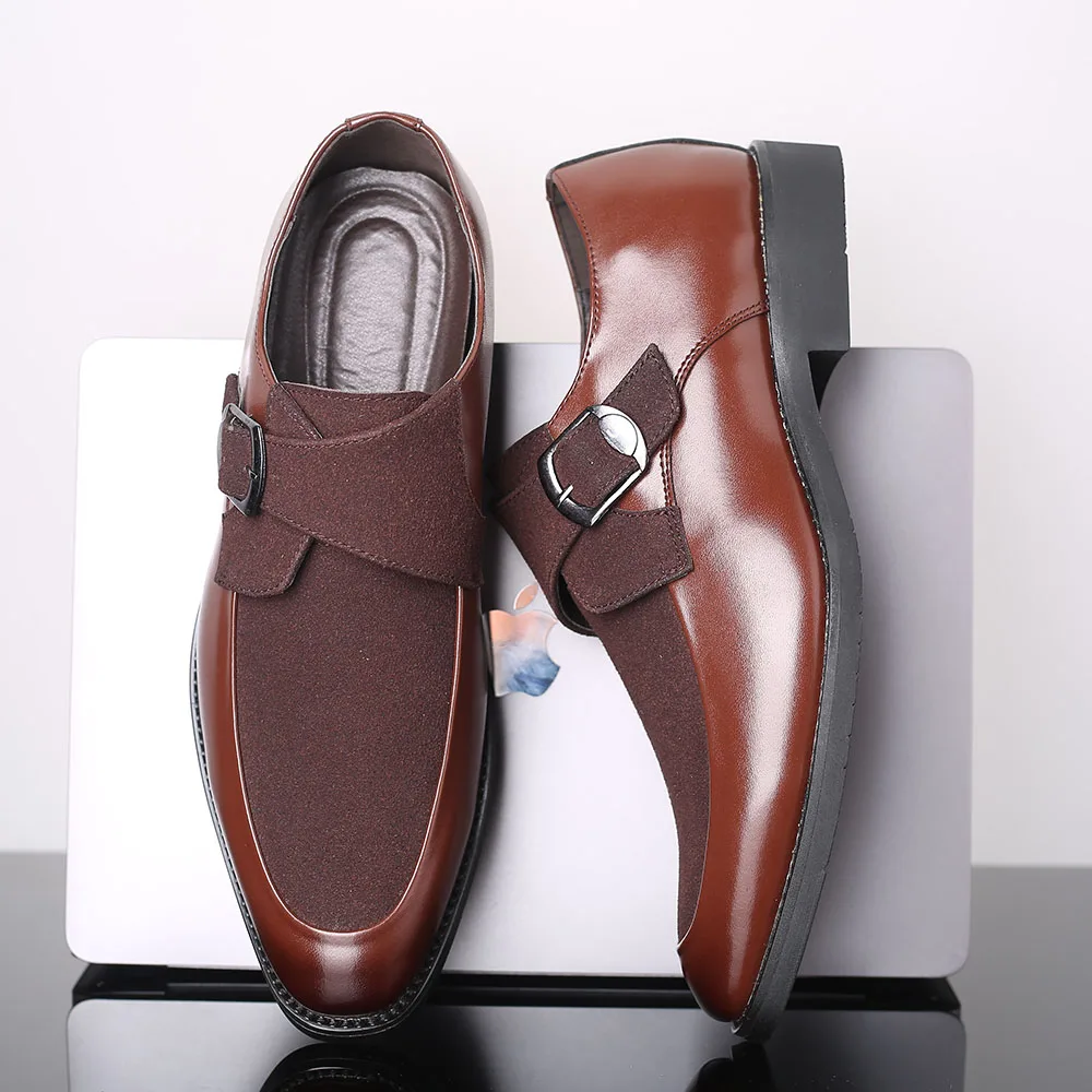Brown E44 Misalwa; большие размеры 38-48; новые кожаные лоферы с ремешком в строгом стиле; обувь в итальянском стиле с пряжкой; Мужские модельные туфли для отдыха - Цвет: Brown E44