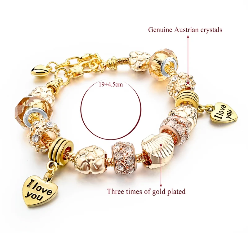 Szelam роскошный золотой браслет из бисера для женщин Сердце Подвески ручной работы