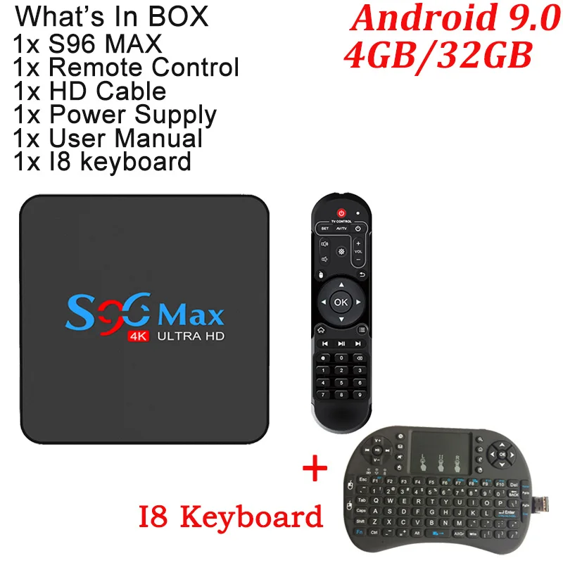 TV BOX with I8 S96 MAX Android 9,0 ТВ приставка 4 Гб ОЗУ 32 Гб Смарт медиаплеер RK3318 Четырехъядерный 4k HDR телеприставка USB 3,0 BT 5G wifi PK X96 - Цвет: TV BOX with I8