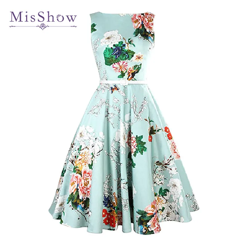 Женское Платье До Колена MisShow летнее винтажное платье мятного цвета с принтом