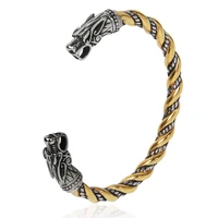 new stainless steel norse wolf heads bracelet mix gold and silver viking jewelry as man or women gift