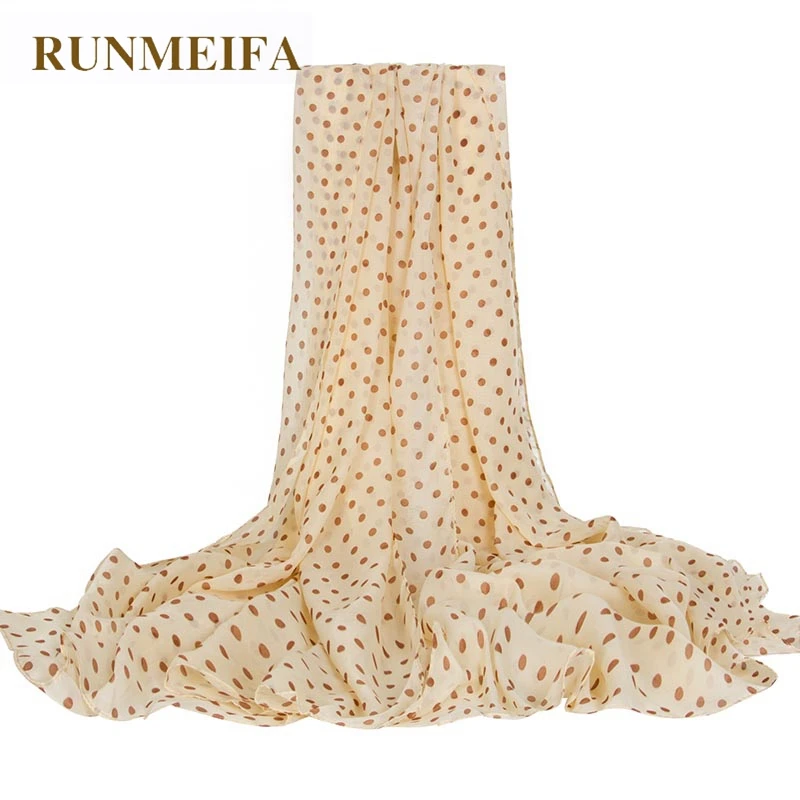 RUNMEIFA пляжный Шарф парео Летний шифоновый однотонный шелковый шарф в горошек