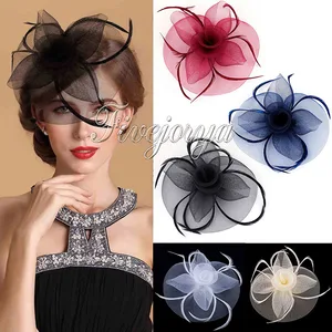 Fashion Handmade Lady Women Fascinator Bow Hair Clip Headwear Lace Feather Mini Hat Wedding Party Ac