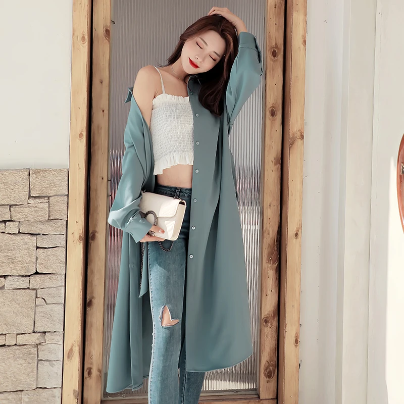 Элегантное Длинное Платье-рубашка женское Повседневное платье с