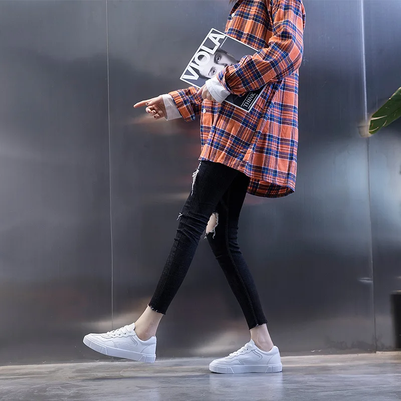 Обувь из натуральной кожи женские кроссовки на плоской подошве Белая обувь