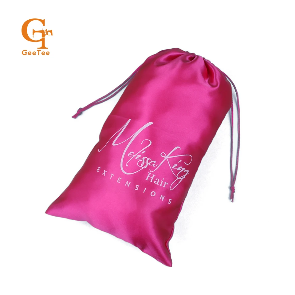 

Customized woven extension hair bundle satin packing bags,custom name luxury 100% Virgin Hair packaging soft silk satin bags