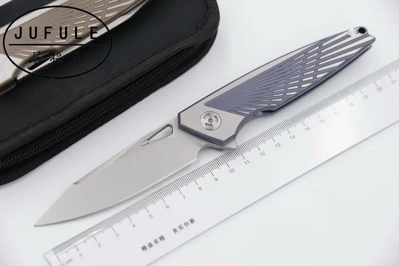 JUFULE заказ Грифон реальные M390 лезвие TC4 титановый плавник складной для походов и охоты карман фрукты EDC инструмент ужин кухонный нож - Цвет: Тёмно-синий