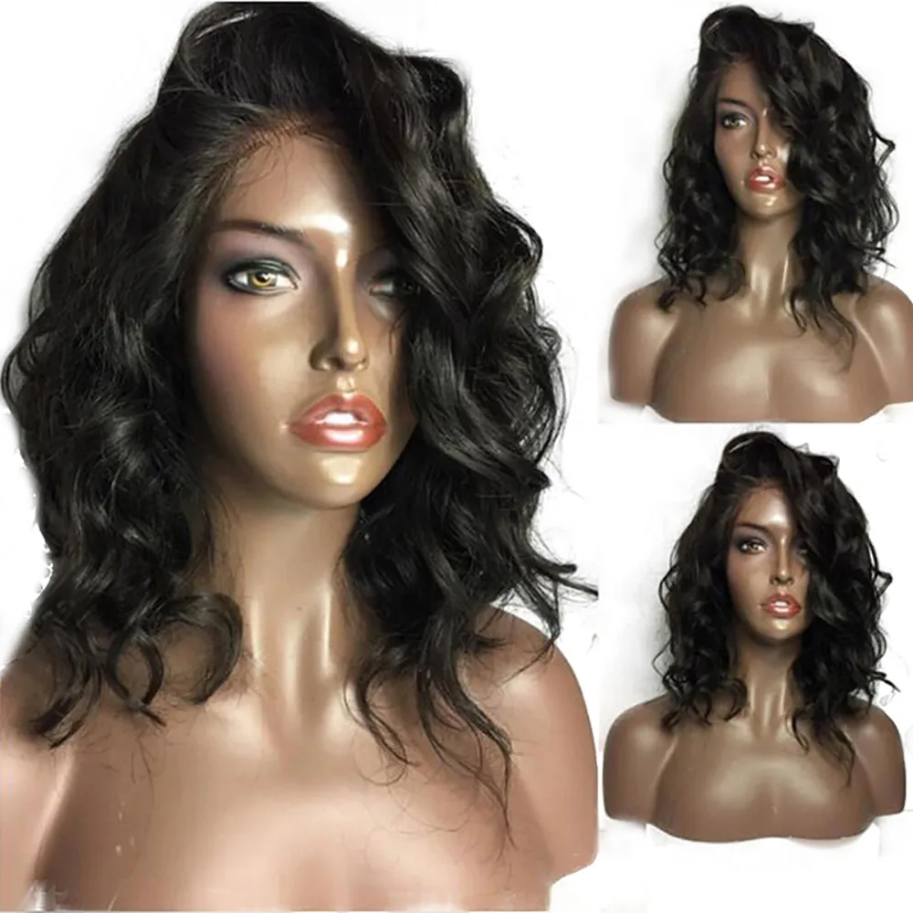 Brazilian Less Lace Front Full Wig Black Bob Wave Natural Looking heat resistance Women Wigs 20inch 2M81114 | Красота и здоровье