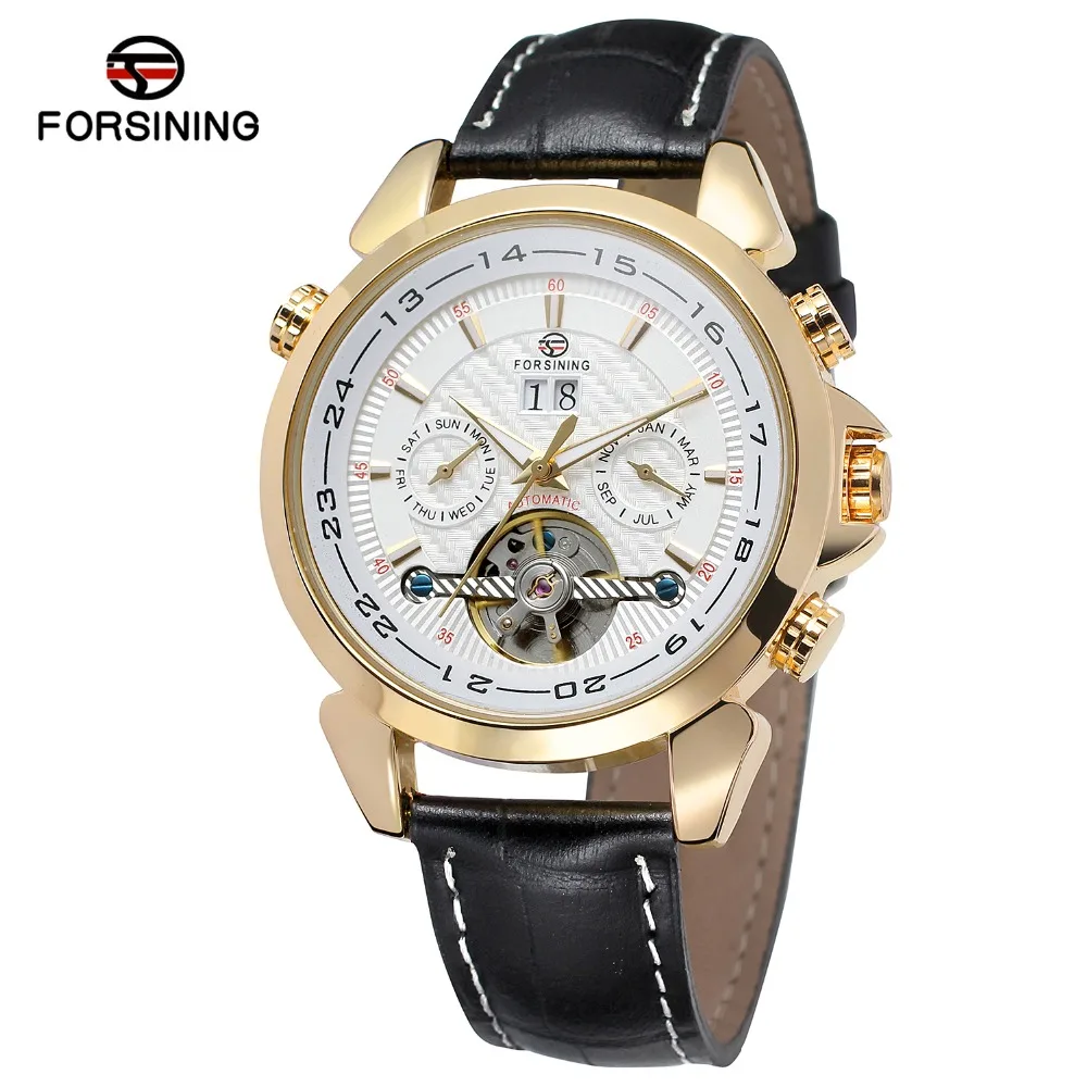 

Forsining Tourbillion Design Genuine Leather Calendar Display Mens Mechanical Watches Top Brand Luxury Automatic Clock New Genui