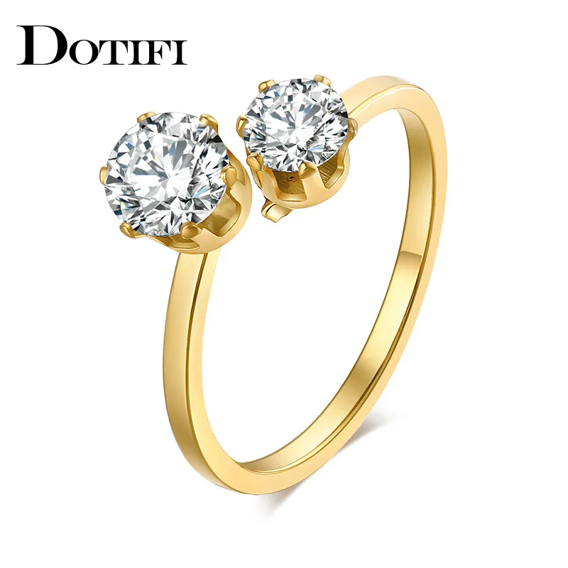 DOTIFI 316L кольца из нержавеющей стали для женщин двойной Циркон Обручальное кольцо ювелирные изделия